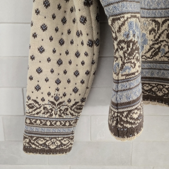 Dale of Norway 100% Wool Beige Blue Ivory Cream Brown Cardigan Sweater Small - Picture 2 of 12